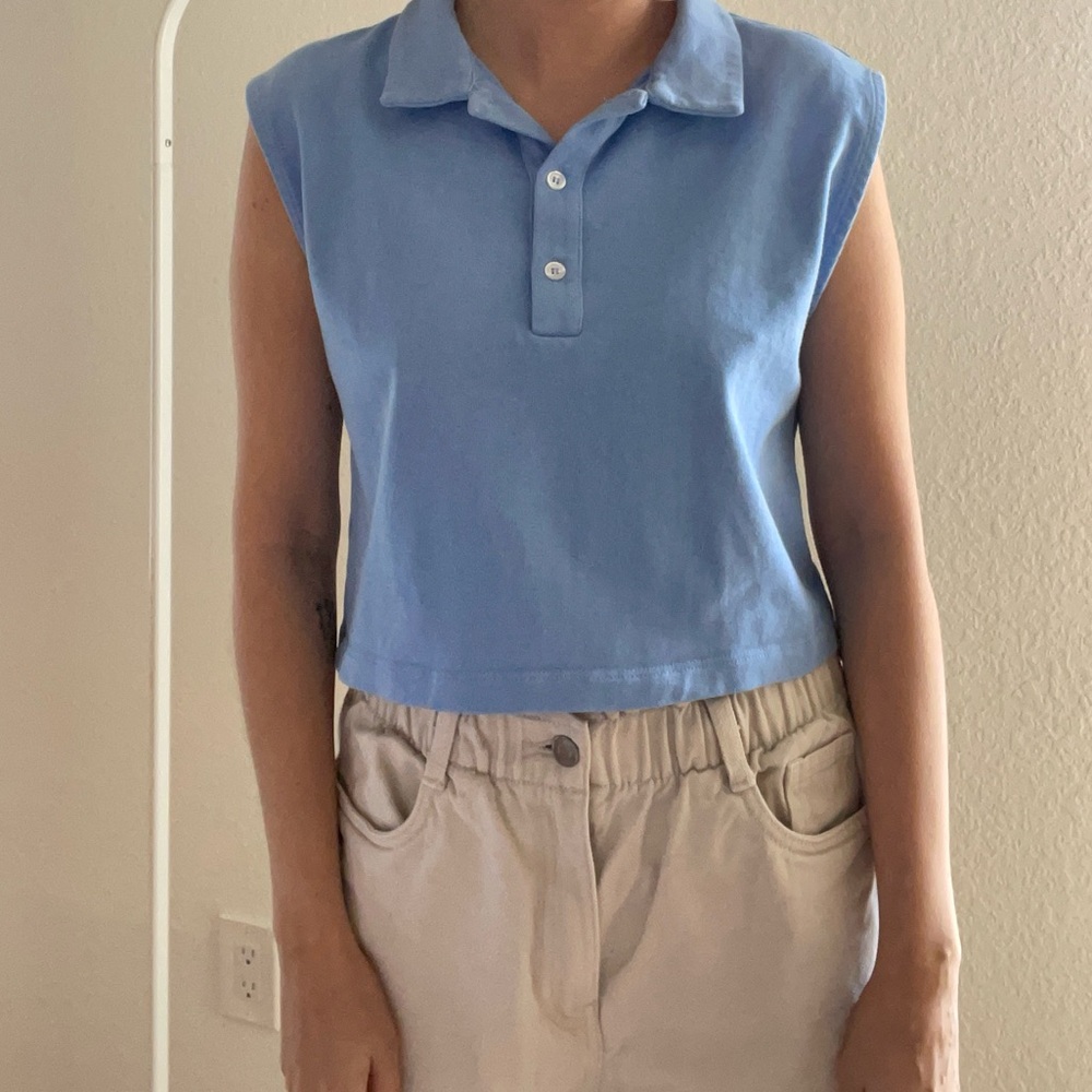Blue Zara cropped polo shirt